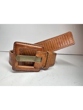 Vintage First Issue Textured Brown Leather-Wrapped Buckle Belt Size M